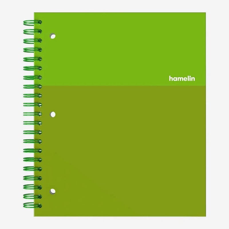 Hamelin, Spiral Notebook, 8.5x11in, College Ruled, Hardcover, 90shts/180 Pages, 3 Subject Notebook, EMERALD Green - Image 1